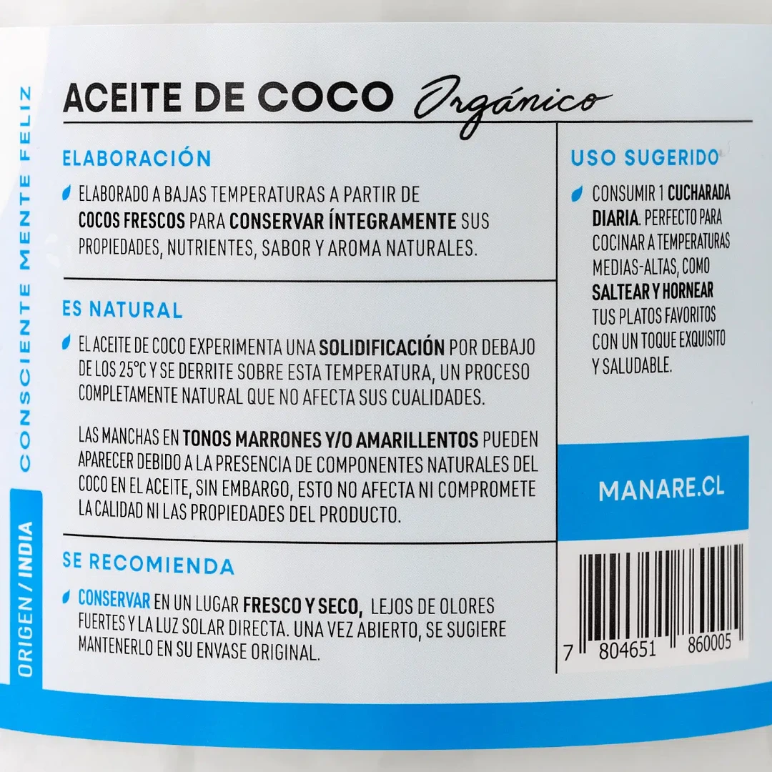 Aceite de Coco, 500 ml - Manare
