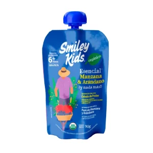 Smiley Kids Compota Orgánica, Manzana y Arándano, 90 gr.