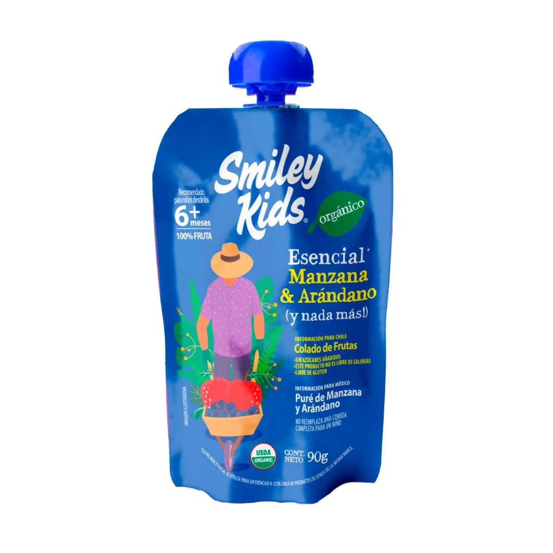 Smiley Kids Compota Orgánica, Manzana y Arándano, 90 gr.