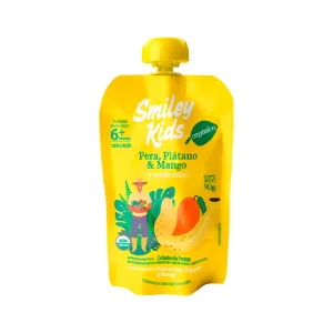 Smiley Kids Compota Orgánica, Pera, Plátano y Mango, 90 gr.