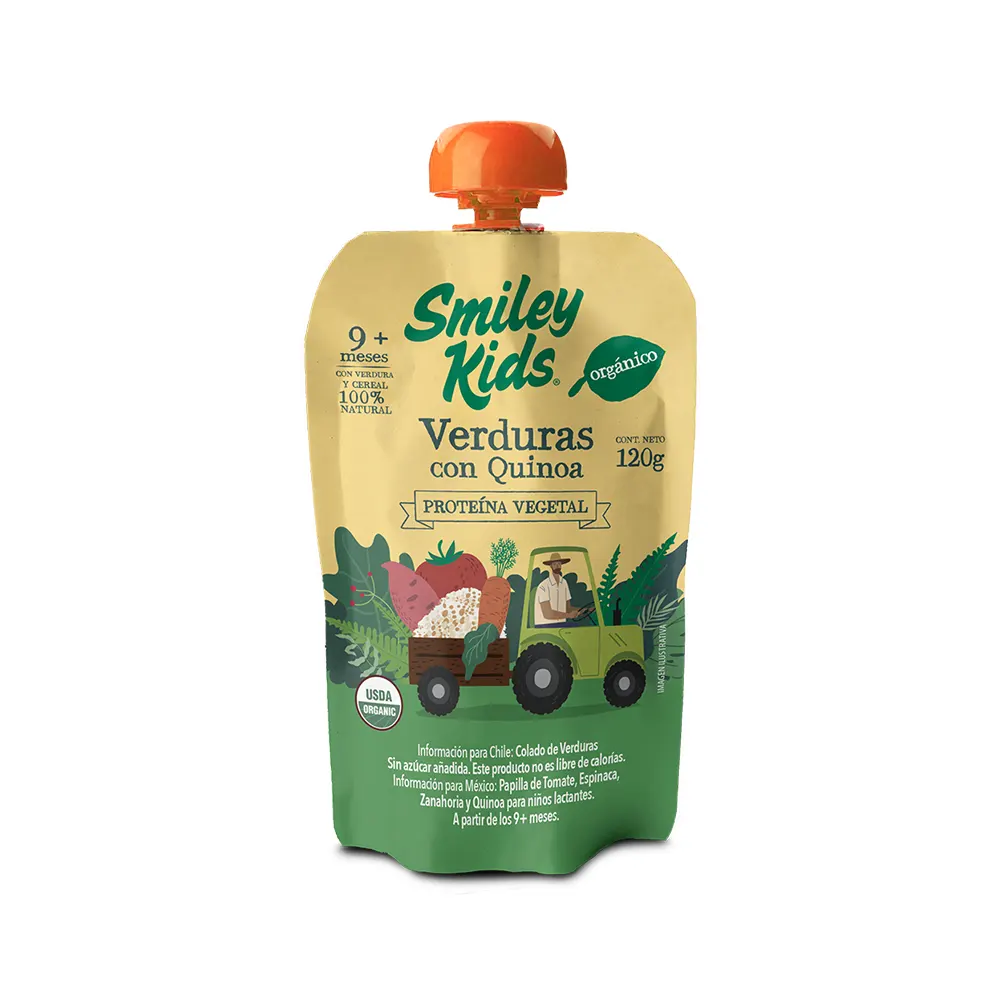 Smiley Kids Compota Orgánica, Verduras+Quinoa, 120 gr.