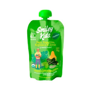 Smiley Kids Compota Orgánica, Pera, Zapallito, Espinaca y Arroz, 90 gr.