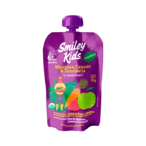 smileykids-manzana-camote-zanahoria Smiley Kids Compota Orgánica, Manzana, Camote y Zanahoria, 90 g.