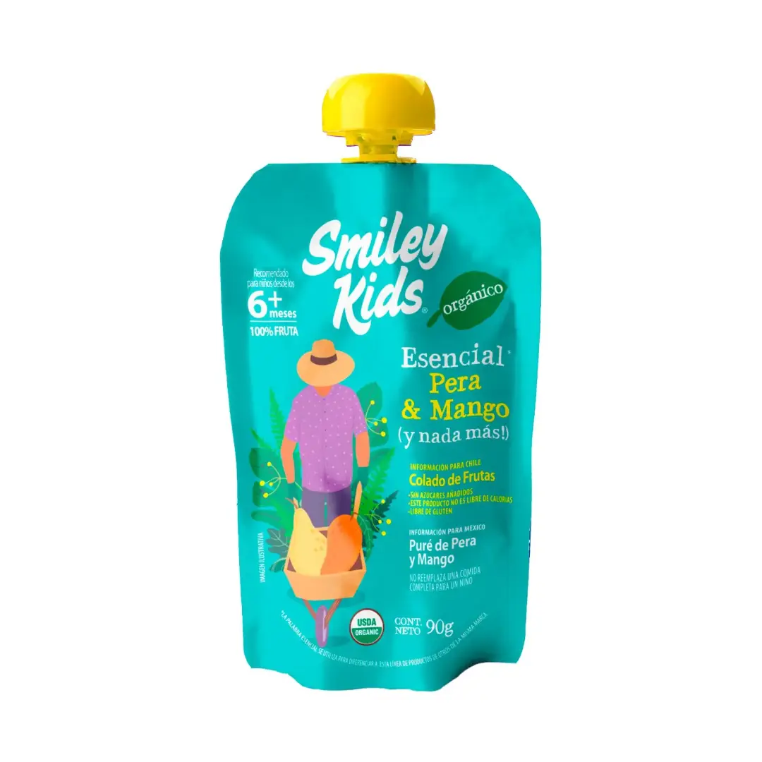 Smiley Kids Compota Orgánica, Pera y Mango, 90 gr.