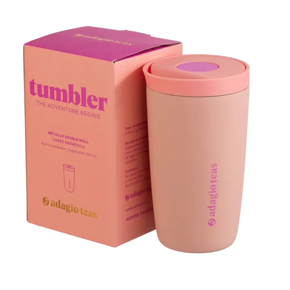 Vaso Tumbler Adventure Rosado, 350 ml. - Adagio Teas