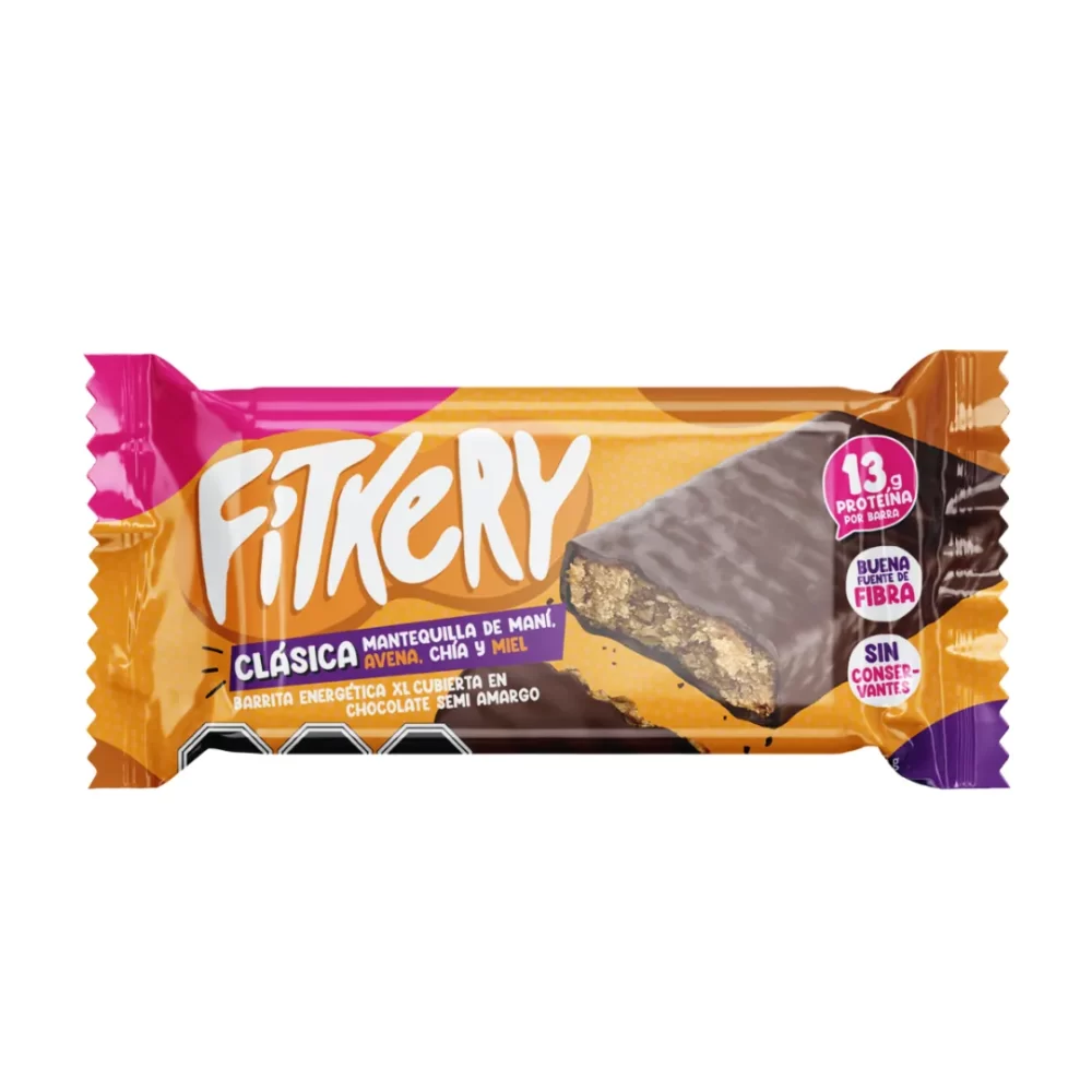 Barrita Energética XL Clásica, Cubierta Chocolate Semi Amargo, 85 g - Fitkery